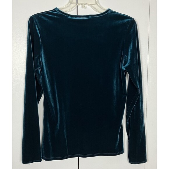 NWOT Jaclyn Smith Classic Forest Green Shiny Velvety feel Beaded Top Small - Picture 4 of 4